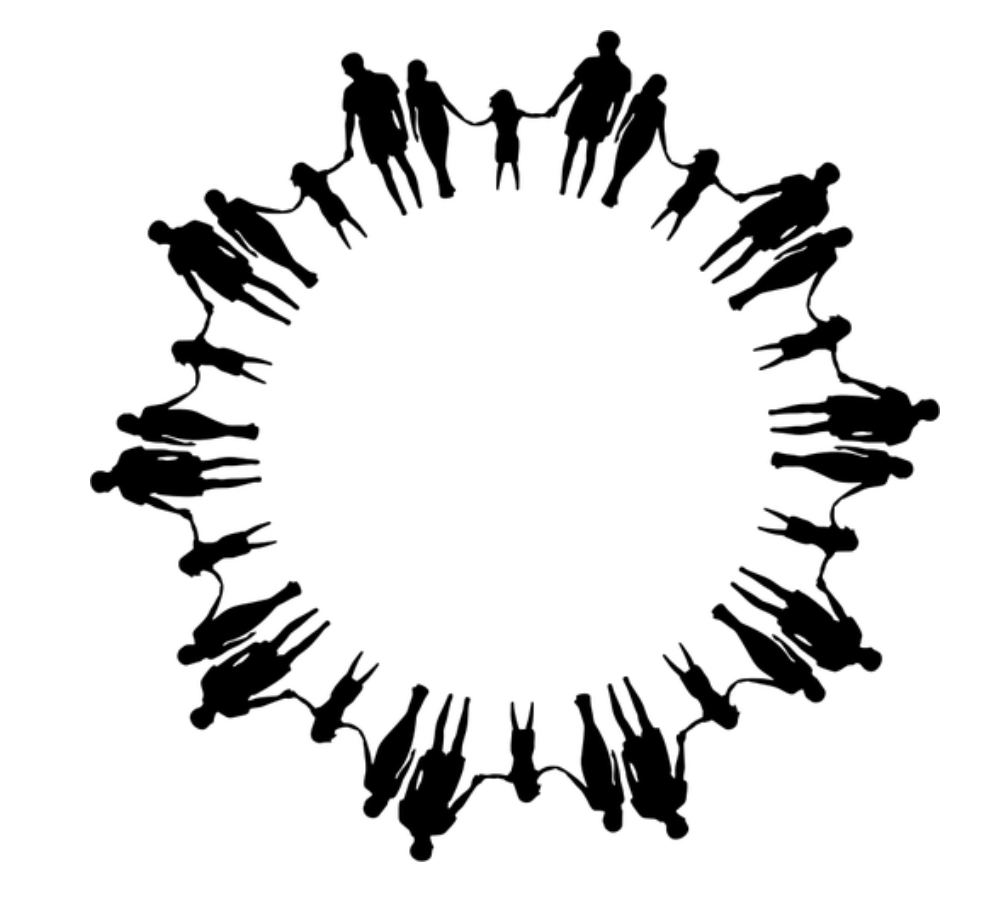 black figures holding hands together in a circle